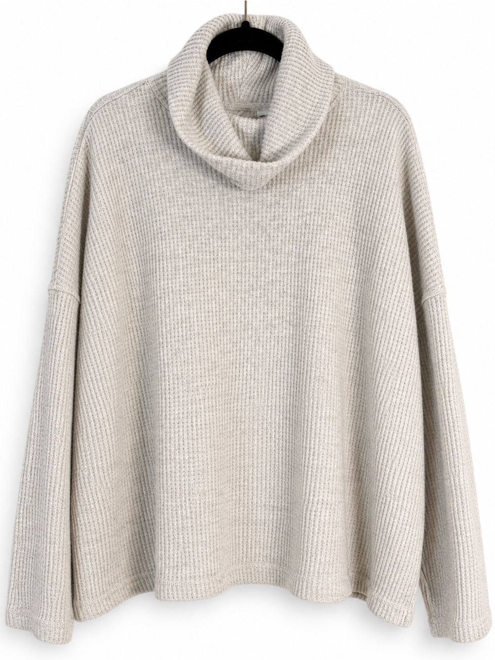 Old Navy Large Cream Waffle Mock Neck Long Sleeve Relaxed Fit Fall Comfy Top